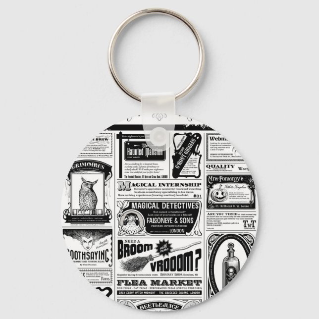 creepy newspaper key ring (Front)