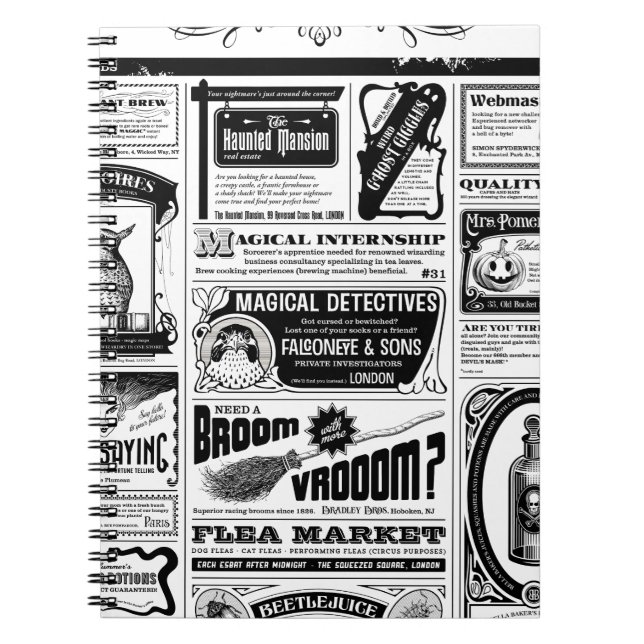 creepy newspaper spiral notebook (Front)