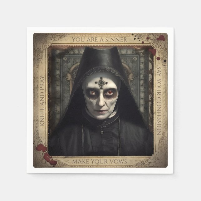 Creepy Nun Gothic Halloween Confession Napkin (Front)