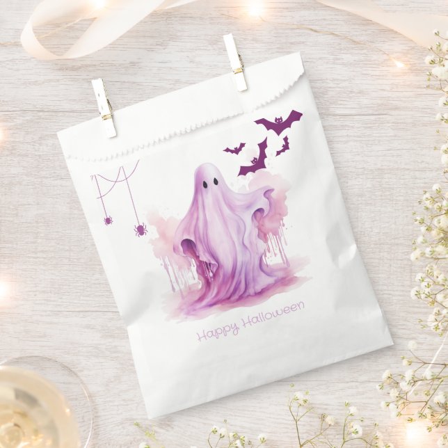 Creepy Pink Ghost Bats Spiders Happy Halloween Favour Bags (Clipped)