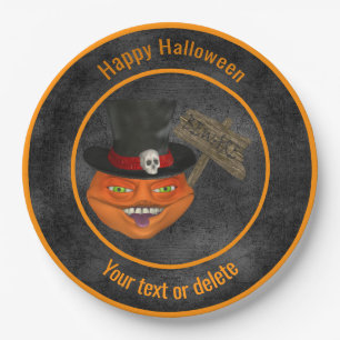 Creepy Pumpkin Face Personalised Halloween Party Paper Plate