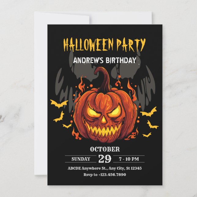 Creepy pumpkin halloween birthday  invitation (Front)