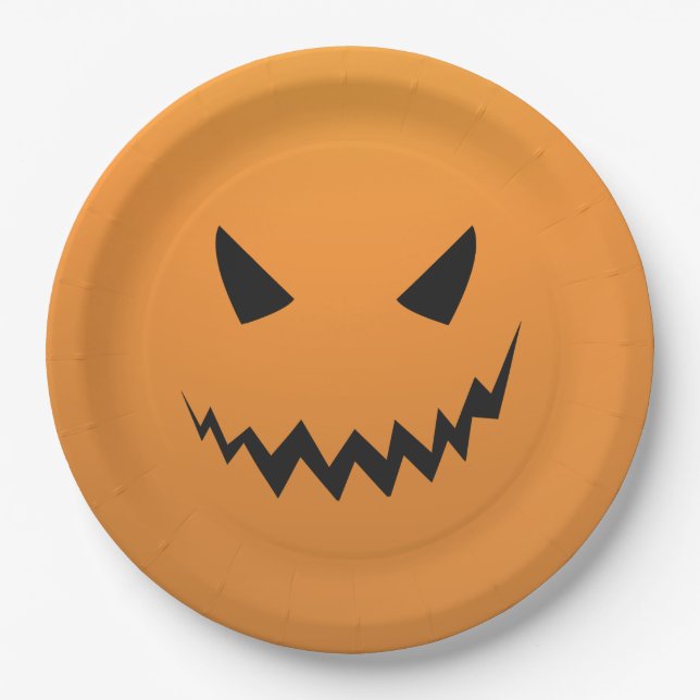 Creepy Pumpkin Halloween Party Paper Plates (Front)