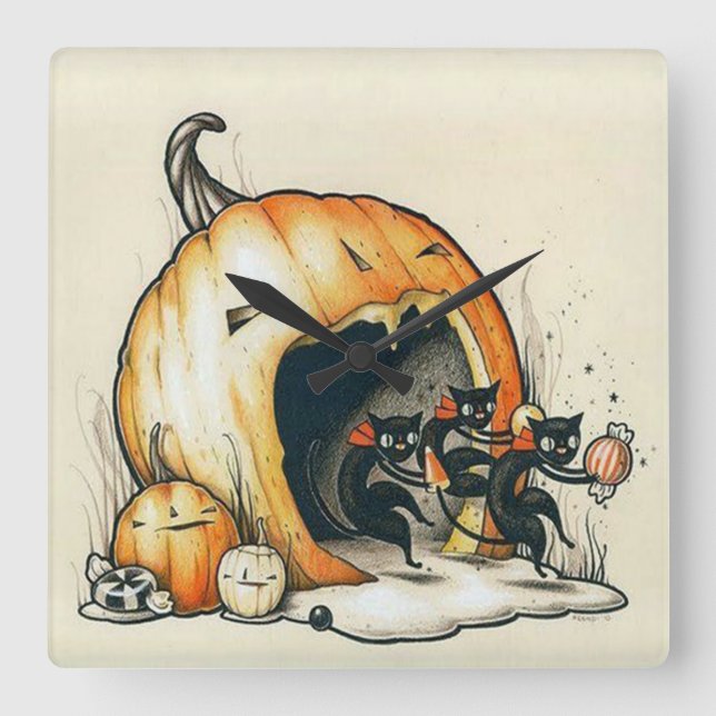 Creepy Pumpkin Halloween Wall Clock (Front)