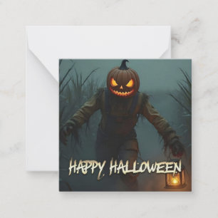 Creepy Pumpkin Head Halloween Scene Card