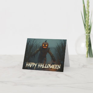 Creepy Pumpkin Head Halloween Scene Thank You Card