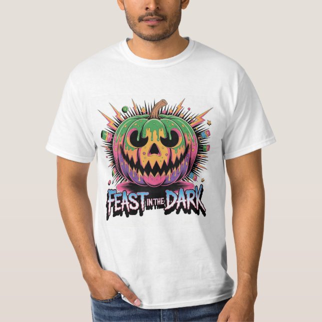 Creepy Pumpkin Pop Culture Graphic T-Shirt (Front)