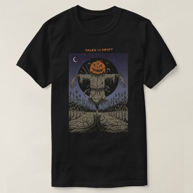 Creepy Pumpkin Scarecrow Halloween Horror T-Shirt (Design Front)