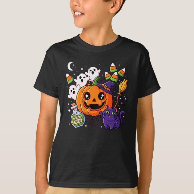Creepy Pumpkin & Spider Fall Design – Cosy Spooky  T-Shirt (Front)