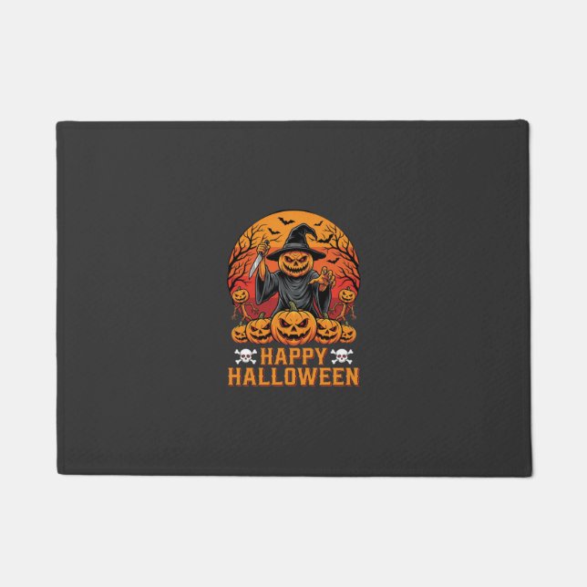 Creepy Pumpkin Witch Happy Halloween Vector Design Doormat (Front)