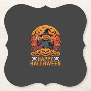 Creepy Pumpkin Witch Happy Halloween Vector Design Paper Coaster