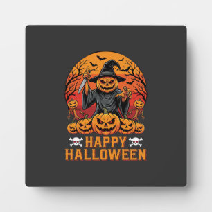 Creepy Pumpkin Witch Happy Halloween Vector Design Plaque