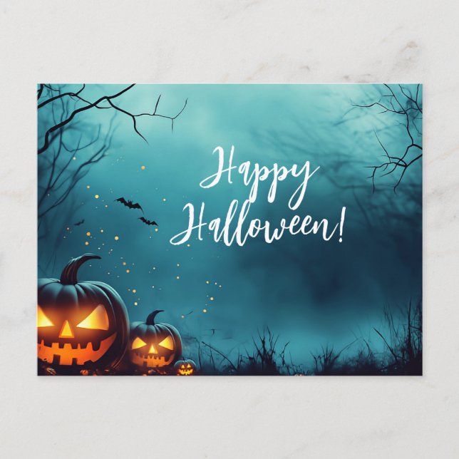 Creepy Pumpkins by Night Halloween Greeting Card (Front)