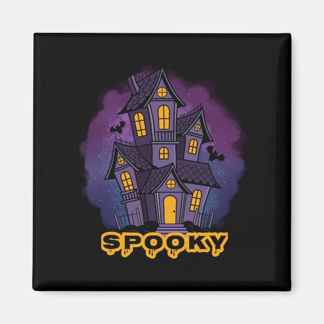 Creepy Purple Mansion Spooky Haunted House Magnet (Front)