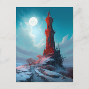 Creepy Red Tower Landscape Fantasy Art Postcard