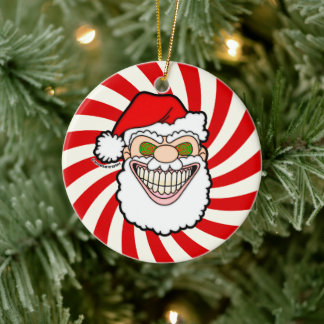 Creepy Santa Claus Screwball Graphics Ceramic Tree Decoration