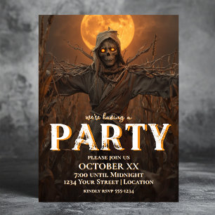 Creepy Scarecrow at Night Halloween Party Invitation