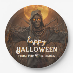 Creepy Scarecrow Custom Name Halloween Party Paper Plate
