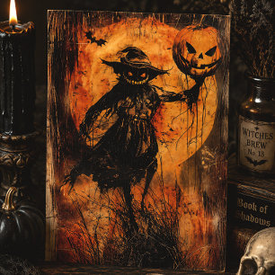 Creepy Scarecrow Jack O’ Lantern Vintage Halloween Postcard