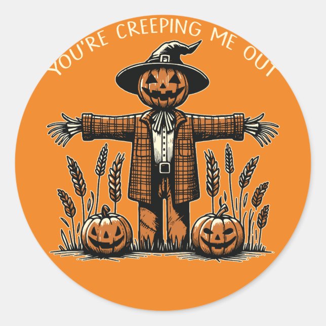 Creepy Scarecrow Pumpkin Halloween Sticker (Front)