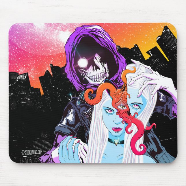 Creepy Scary Barber Skull Mouse Pad (Front)
