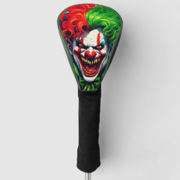 Creepy Scary Bright Hair Male Clown AI Art Golf Head Cover