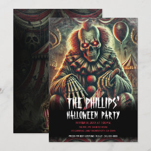 Creepy Scary Carnival Clown Halloween Party Invitation