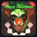 Creepy Scary Evil Clown Halloween Birthday Party Square Sticker<br><div class="desc">Halloween Kids in Costume Cute Party Favour Sticker. Customise with or without text. Matching items available.</div>