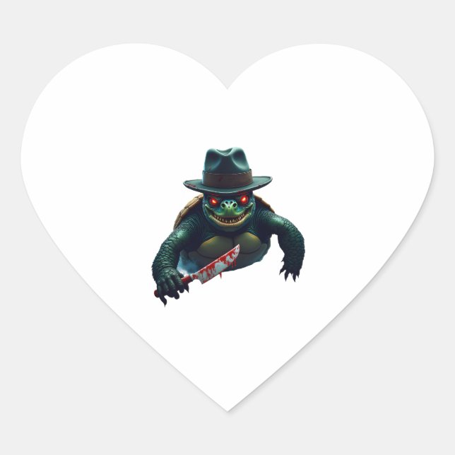 Creepy Scary Halloween Turtle T-Shirt Heart Sticker (Front)