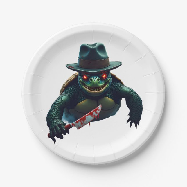 Creepy Scary Halloween Turtle T-Shirt Paper Plate (Front)