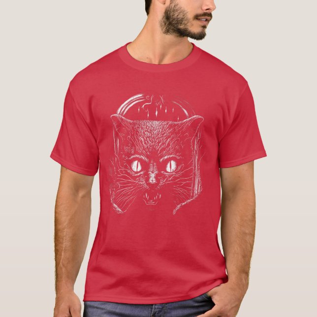 Creepy Scary Horror Cat Art Illustration Design gi T-Shirt (Front)