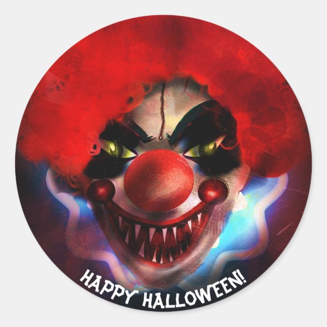 Creepy Scary Killer Clown Halloween Party Favour Classic Round Sticker (Front)