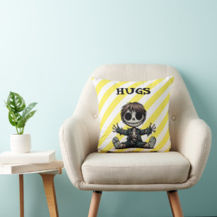 creepy skeleton boy giving hugs cartoon art cushion