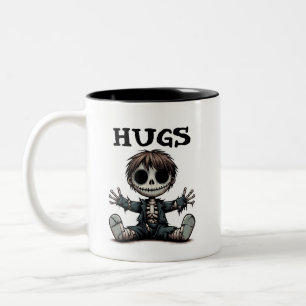 creepy skeleton boy giving hugs cartoon art Two-Tone coffee mug