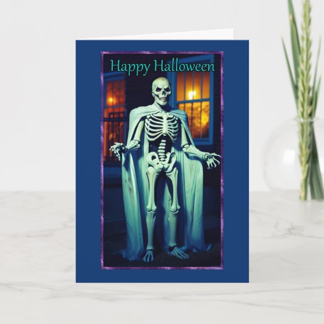 Creepy Skeleton Costume Halloween Card (Front)