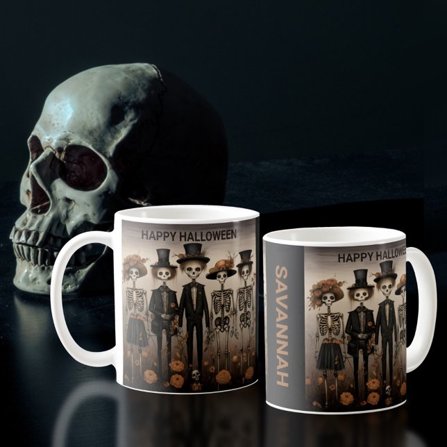 Creepy Skeleton Family Happy Halloween Coffee Mug (Creator Uploaded)