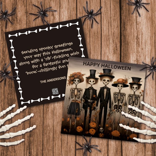 Creepy Skeleton Family Happy Halloween Holiday Card (Creator Uploaded)