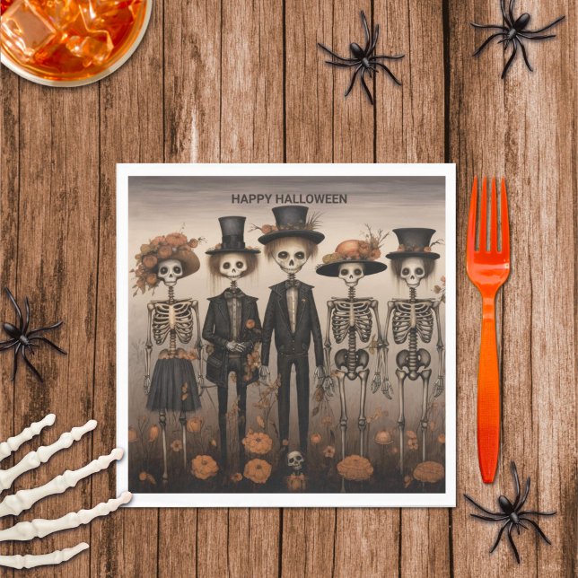 Creepy Skeleton Family Happy Halloween Napkin (Creator Uploaded)