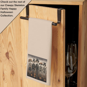 Creepy Skeleton Family Happy Halloween Tea Towel