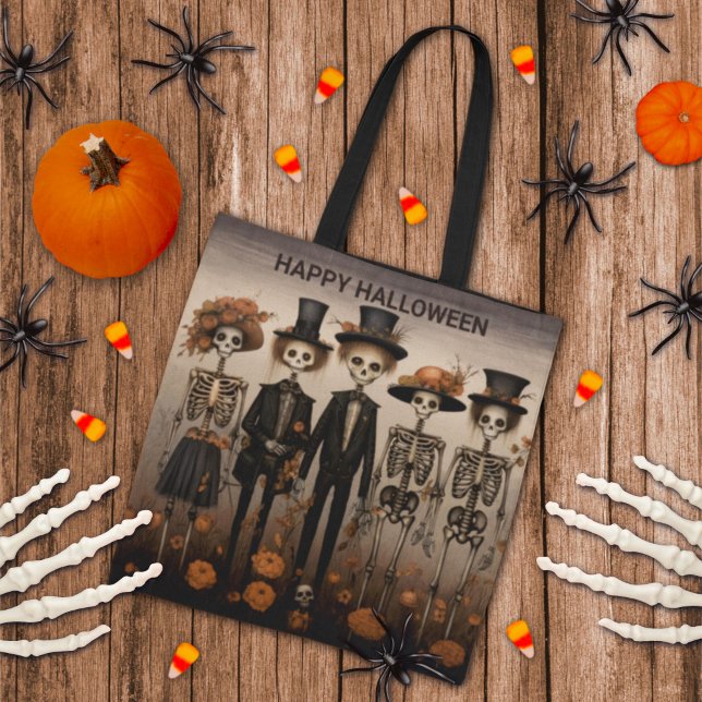 Creepy Skeleton Family Happy Halloween Tote Bag (Creator Uploaded)