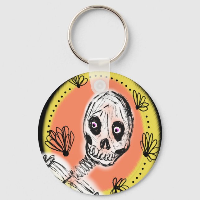 Creepy Skeleton Halloween Doodle   Key Ring (Front)