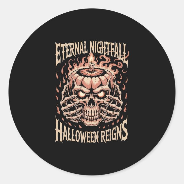 Creepy Skeleton Hands Pumpkin Skull Classic Round Sticker (Front)