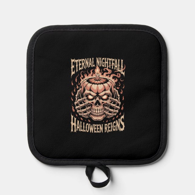 Creepy Skeleton Hands Pumpkin Skull Pot Holder (Front)