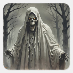 Creepy Skeleton Man Square Sticker