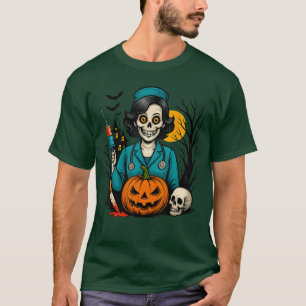 Creepy Skeleton Nurse Halloween Costume for Horror T-Shirt