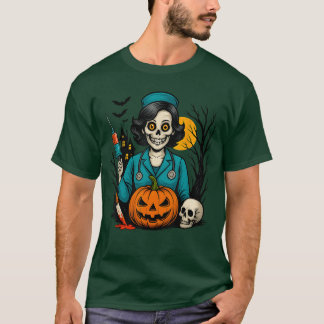 Creepy Skeleton Nurse Halloween Costume for Horror T-Shirt