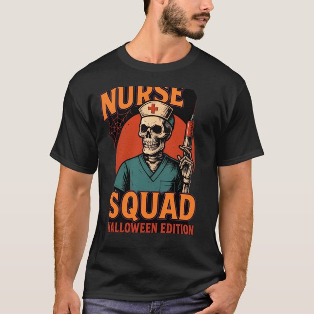 Creepy Skeleton Nurse with Syringe T-Shirt (Front)