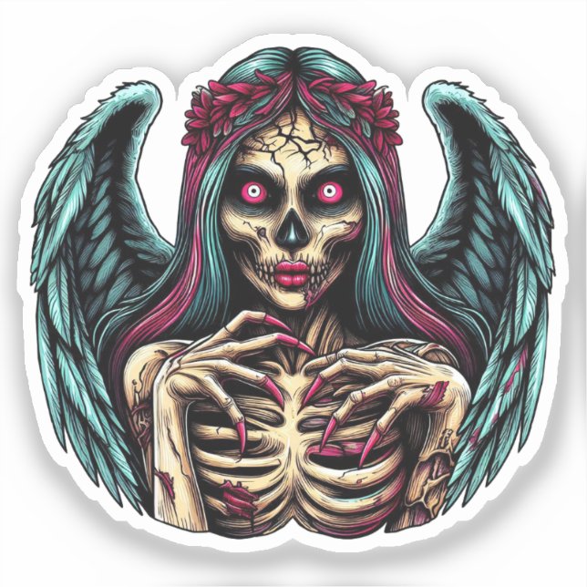 Creepy Skeleton Zombie Angel Dark Fantasy art (Front)