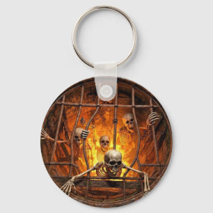 Creepy Skeletons Trapped in Fiery Dungeon Well Key Ring