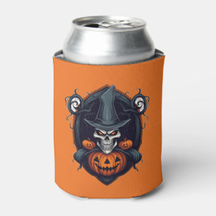 Creepy Skull and Pumpkins Halloween Can Cooler